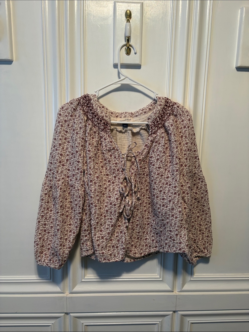 Universal Thread Floral Tie-Front Peasant Blouse - Burgundy